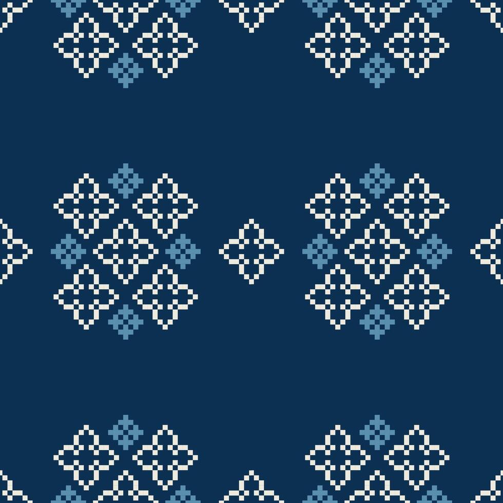 tradicional étnico motivos ikat geométrico tecido padronizar Cruz ponto.ikat bordado étnico oriental pixel marinha azul fundo. resumo,vetor,ilustração. textura, lenço, decoração, papel de parede. vetor