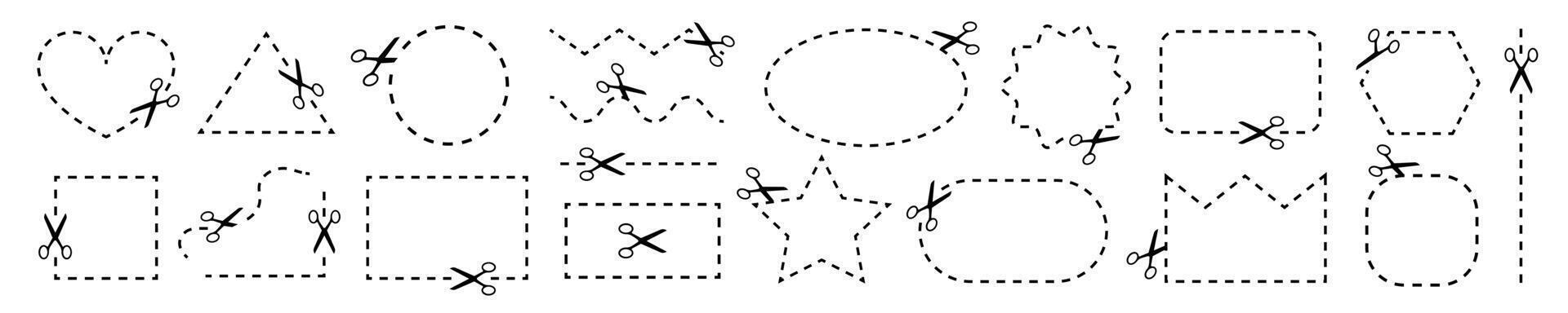 tesouras corte conjunto linhas vários formas vetor