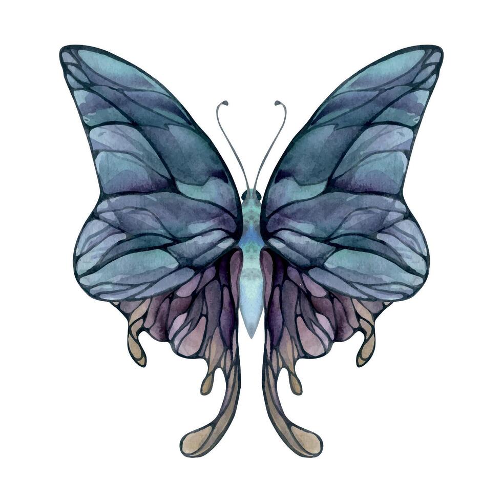 mão desenhado aguarela ilustração borboleta fada asas gema cristal inseto mariposa. ametista carruagem fluorita ametrino. solteiro objeto isolado em branco fundo. Projeto imprimir, comprar, casamento, aniversário vetor