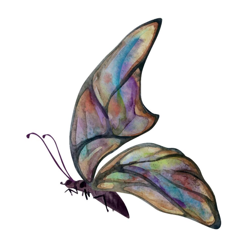 mão desenhado aguarela ilustração borboleta fada asas gema cristal inseto mariposa. turmalina pérola labradorita opala. solteiro objeto isolado em branco fundo. Projeto imprimir, comprar, casamento, aniversário vetor