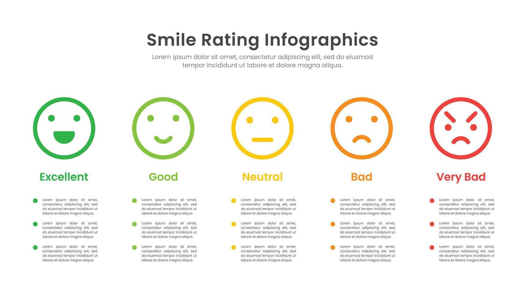 sorrir Avaliação infográfico com 5 nível emoção ícones vetor