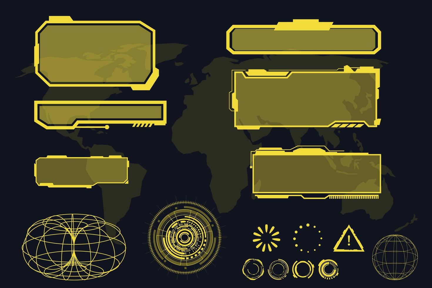pacote de conjunto de elementos hud de interface digital. interface do usuário, telas de quadro. títulos de textos explicativos, conjunto de círculos fui, barras de carregamento. tela de tecnologia de realidade de painel. vetor