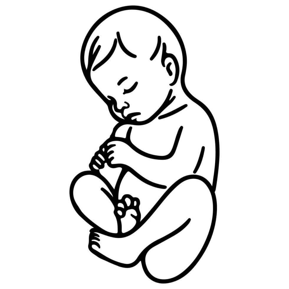 contínuo 1 Preto linha arte mão desenhando recém-nascido deitado ou dormindo rabiscos esboço estilo vetor ilustração em branco fundo