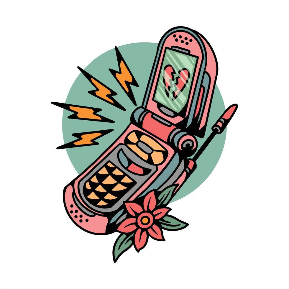 vintage telefone tatuagem vetor Projeto