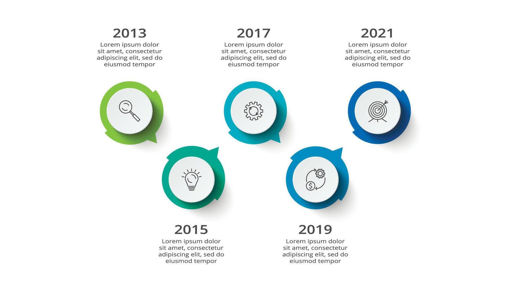 Linha do tempo com 5 elementos, infográfico modelo para rede, negócios, apresentações, vetor ilustração