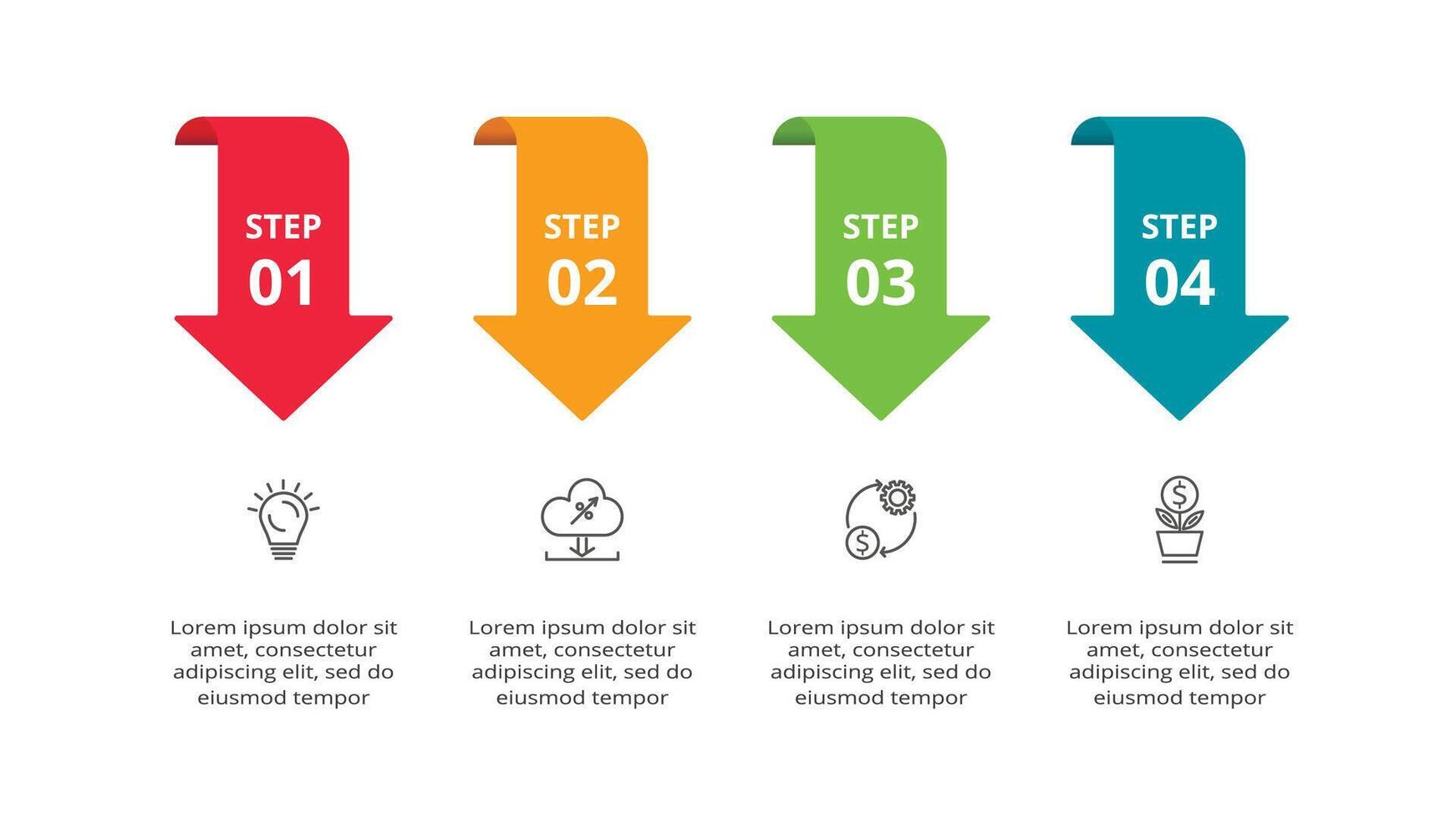 conceito criativo para infográfico com 4 etapas, opções, peças ou processos. visualização de dados de negócios vetor