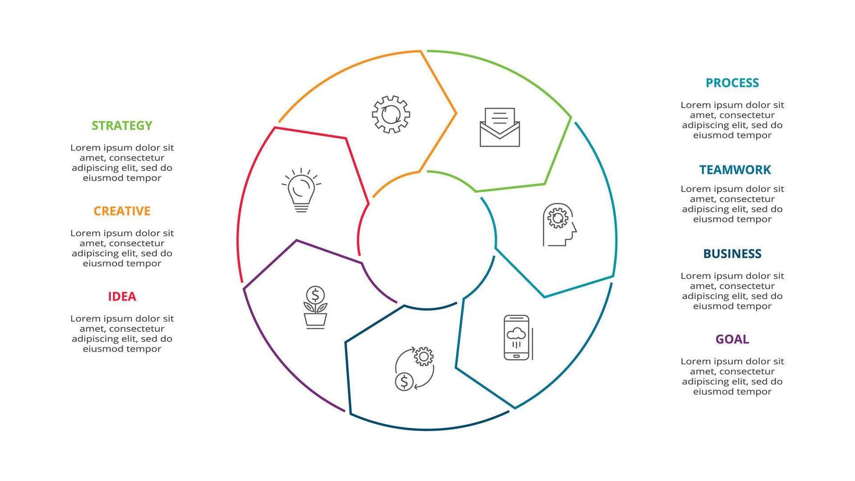 criativo conceito para infográfico com 7 passos, opções, partes ou processos. o negócio dados visualização. vetor