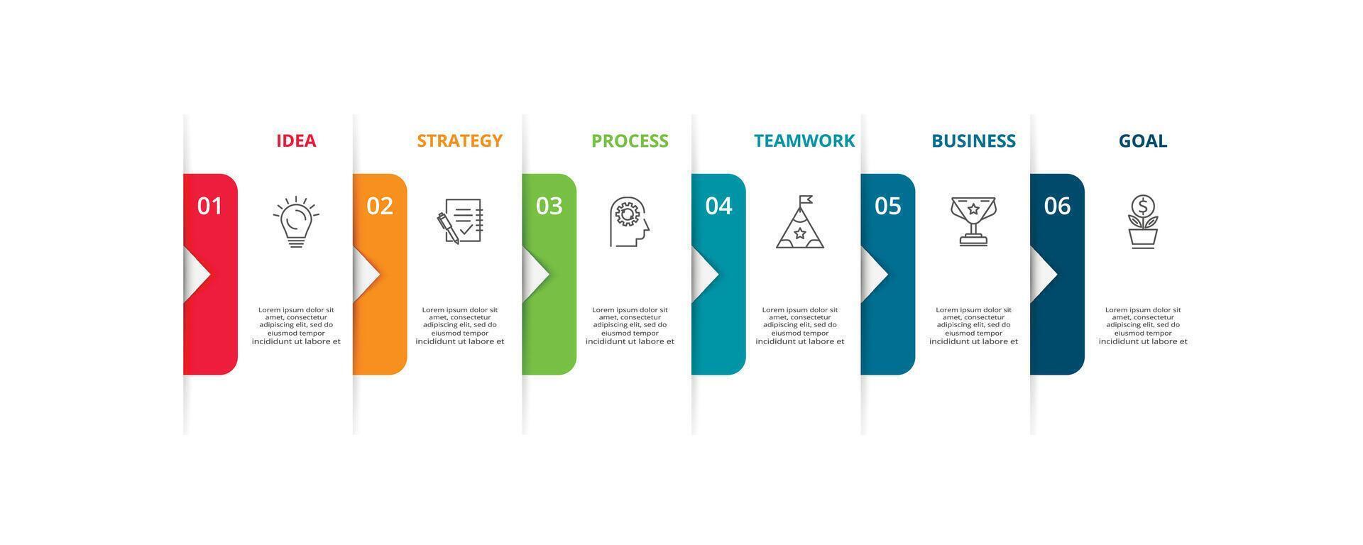 conceito criativo para infográfico com 6 etapas, opções, peças ou processos. visualização de dados de negócios vetor