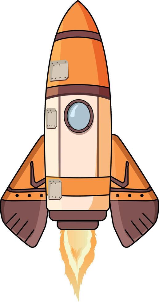 a nave espacial do foguete dos desenhos animados decola, ilustração vetorial isolada vetor