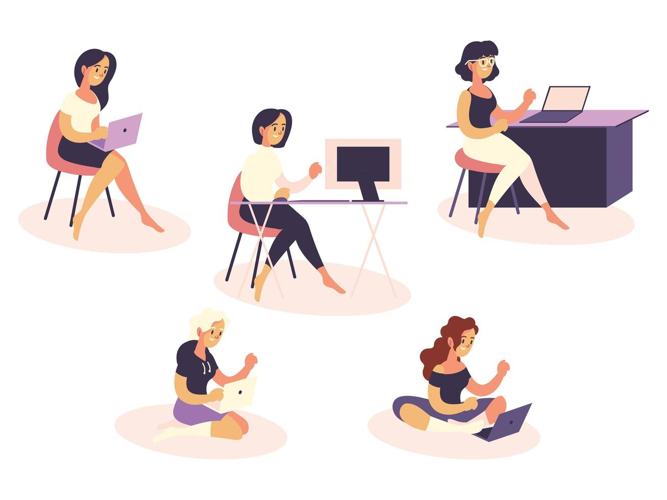 freelancers mulheres usando laptop vetor