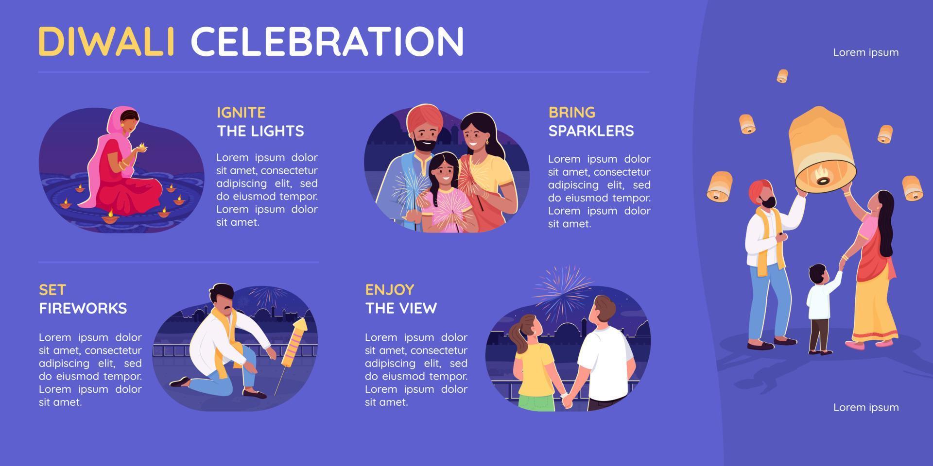 modelo de infográfico de vetor de cor plana celebração diwali