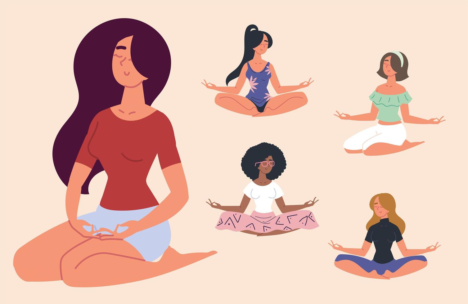 mulheres sentadas meditando vetor