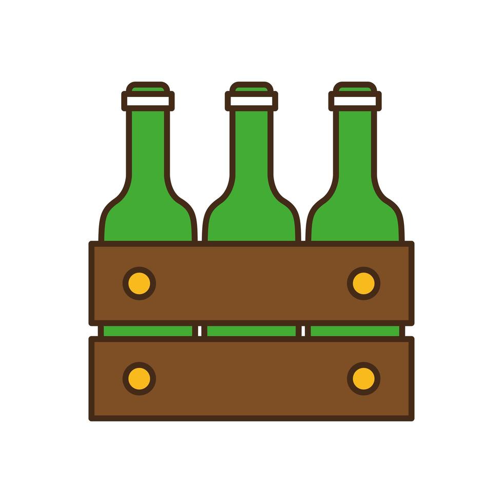 garrafas de cerveja na linha de cesta e desenho de vetor de ícone de estilo de preenchimento