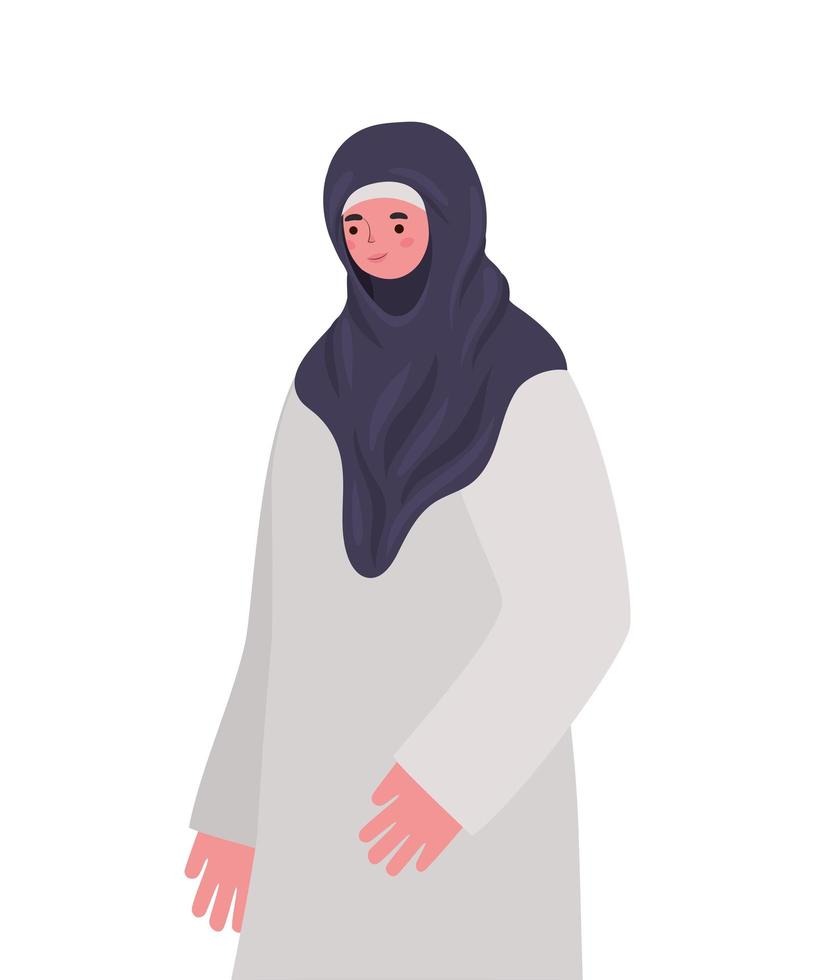 mulher vestida de hijab e vestido cinza em um fundo branco vetor
