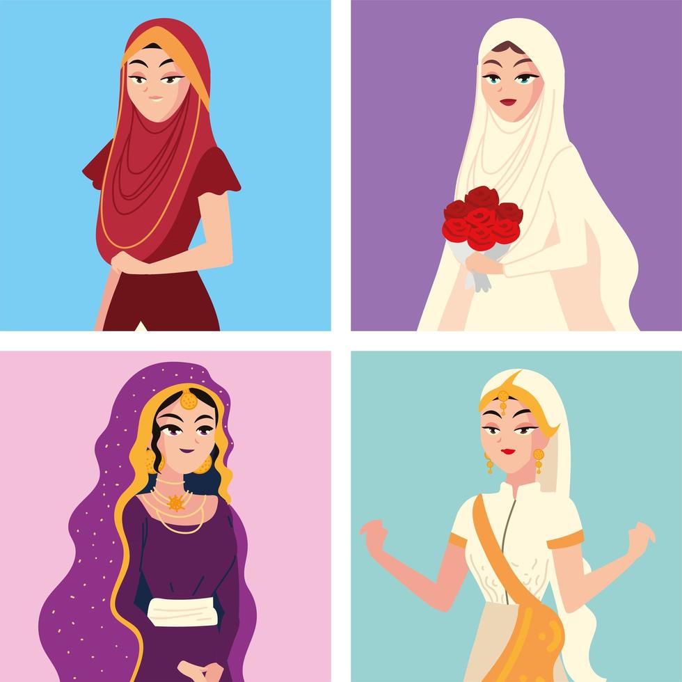 retrato de belas noivas árabes vetor