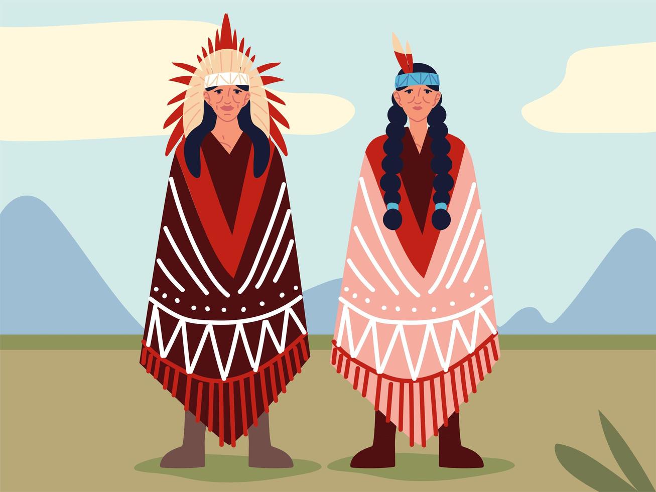 velha indígena e homem vetor