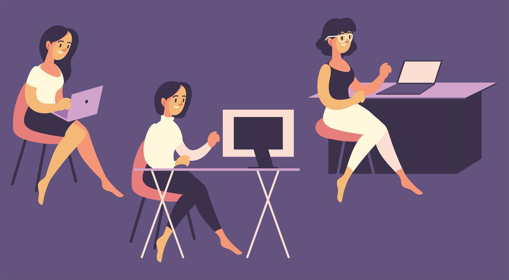 freelancers mulheres trabalhando vetor