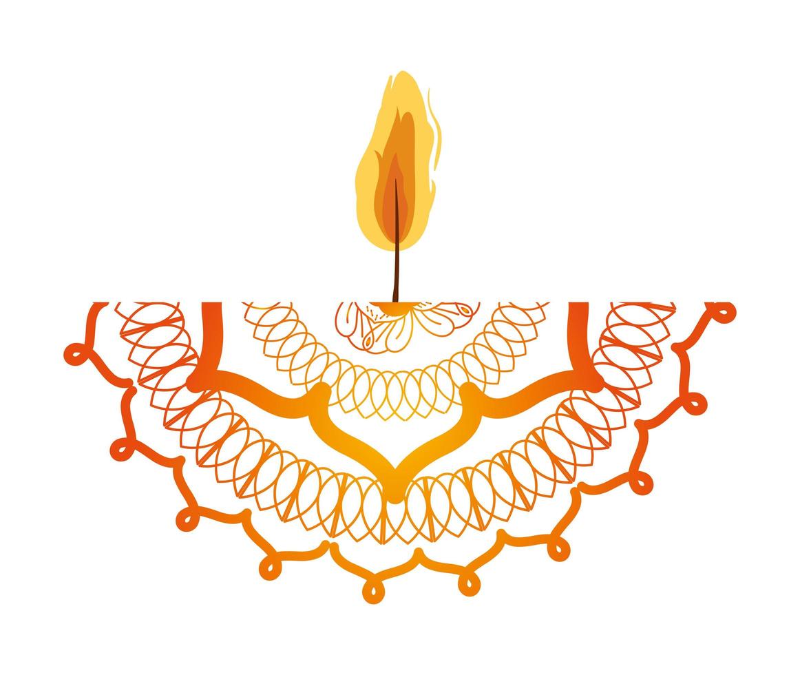 mandala de cores vermelho e laranja com uma vela no fundo branco vetor