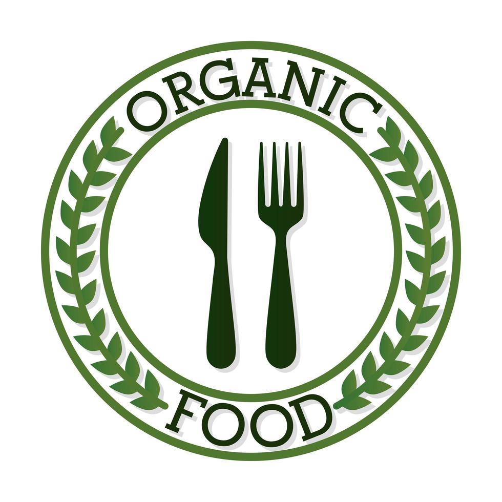 cartas de comida orgânica com garfo e faca vetor