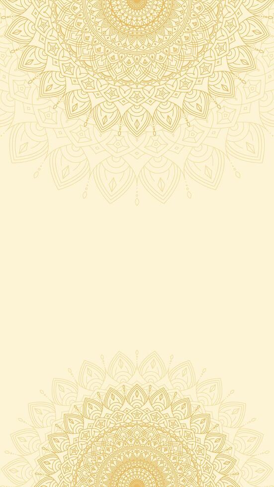 radiante dourado em branco vertical vetor fundo adornado com intrincado ornamental fino mandala linhas