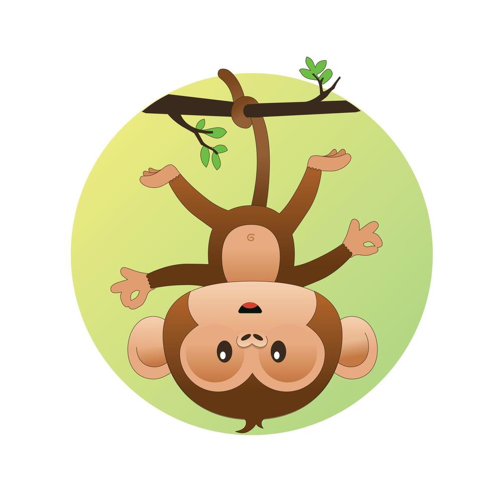 ilustração do uma fofa macaco suspensão de Está superior pernas vetor