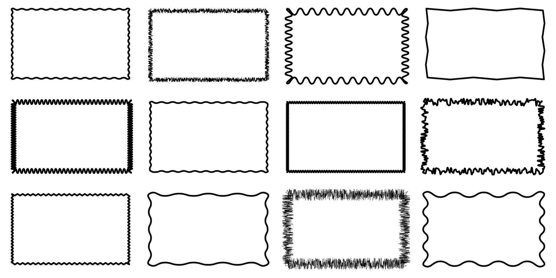 retângulo geométrico forma quadro, Armação com ondulado bordas.ziguezague ondulado Beira retângulo formas elementos conjunto.vetor ondulado sem dalução crachá para adesivos, bandeira, social meios de comunicação modelo, pôster, decoração.vetor quadro, Armação vetor