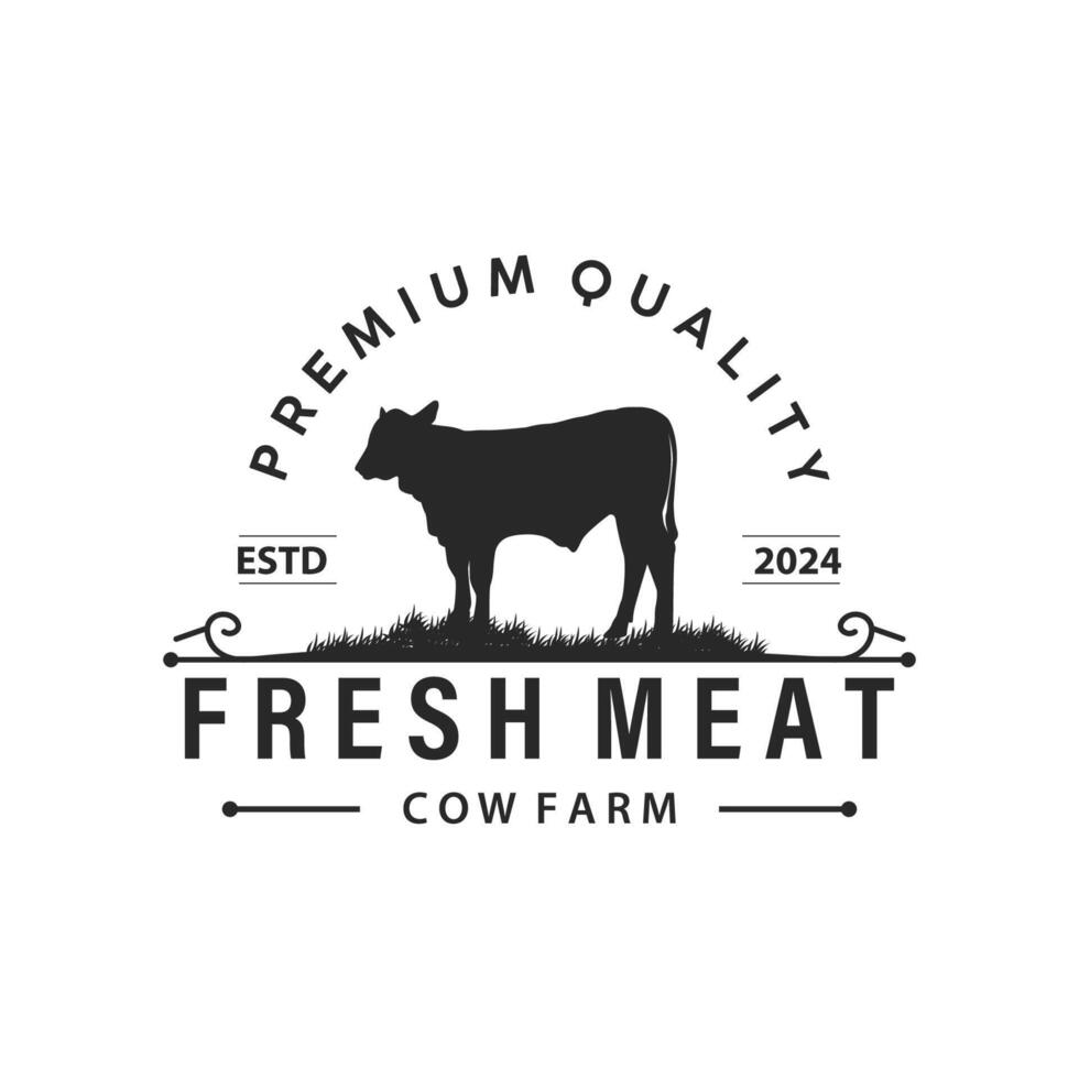 vaca logotipo, simples gado Fazenda projeto, gado silhueta, vetor crachá para o negócio marca