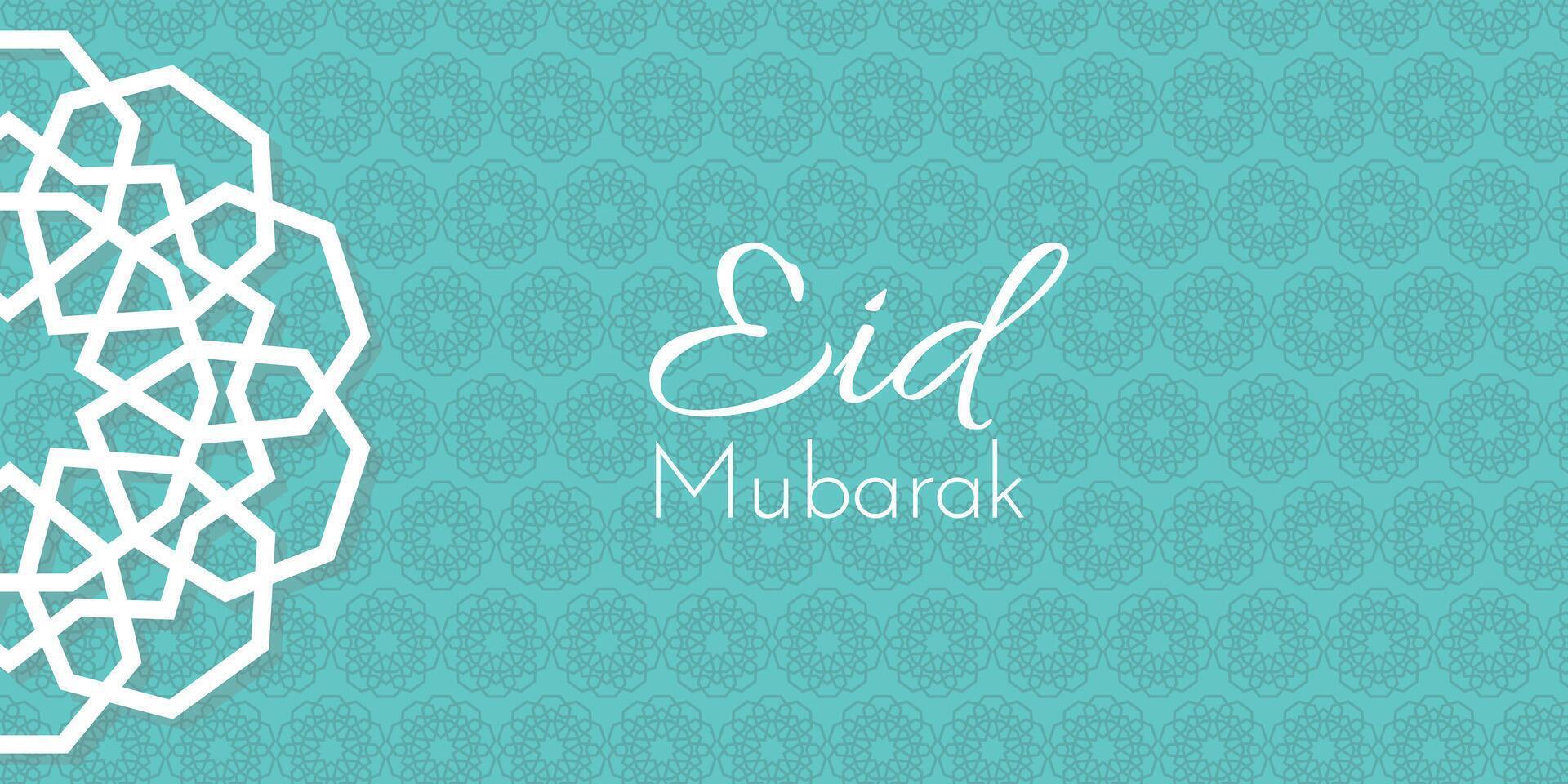 eid Mubarak islâmico bandeira, cartão, poster, social meios de comunicação com islâmico padronizar em azul fundo vetor