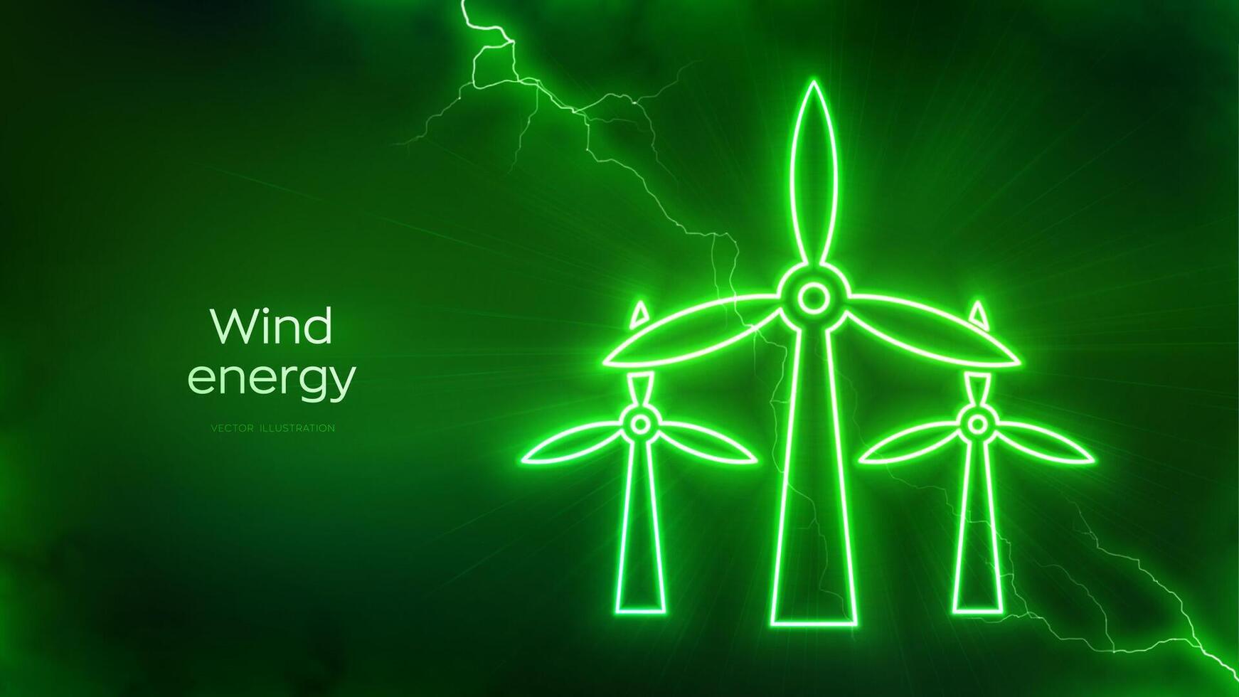 vento energia ícone com energia brilho. vento turbinas. vento poder estação fundo. alternativo energia. sustentável desenvolvimento. renovável verde energia. elétrico descarga efeitos. vetor ilustração.