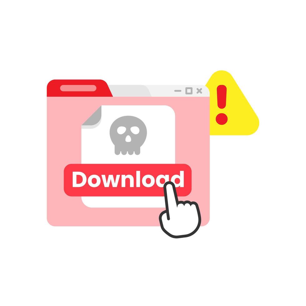 falso baixar ligação botões estão perigoso, malicioso arquivos ou malware a partir de Internet conceito ilustração plano Projeto vetor. simples gráfico elemento para infográfico, ícone vetor