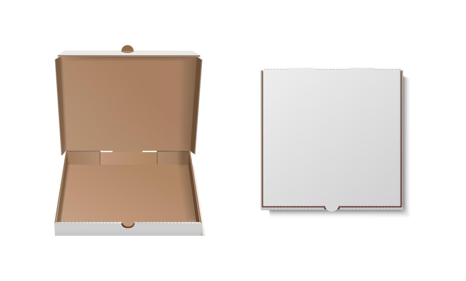3d realista vetor ícone ilustração definir. aberto e fechadas cartão pizza caixas.