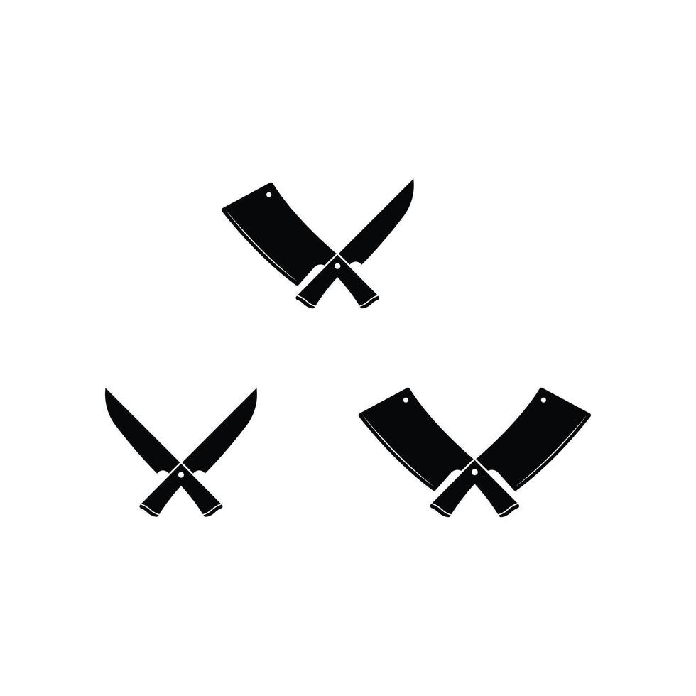 açougueiro faca cruzado logotipo Projeto silhueta vetor