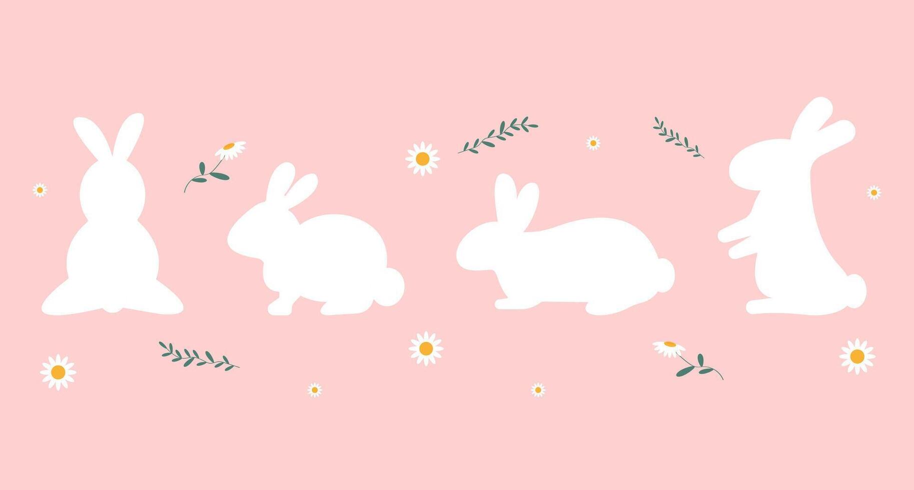 conjunto do Páscoa coelhos e flores vetor gráficos dentro plano estilo
