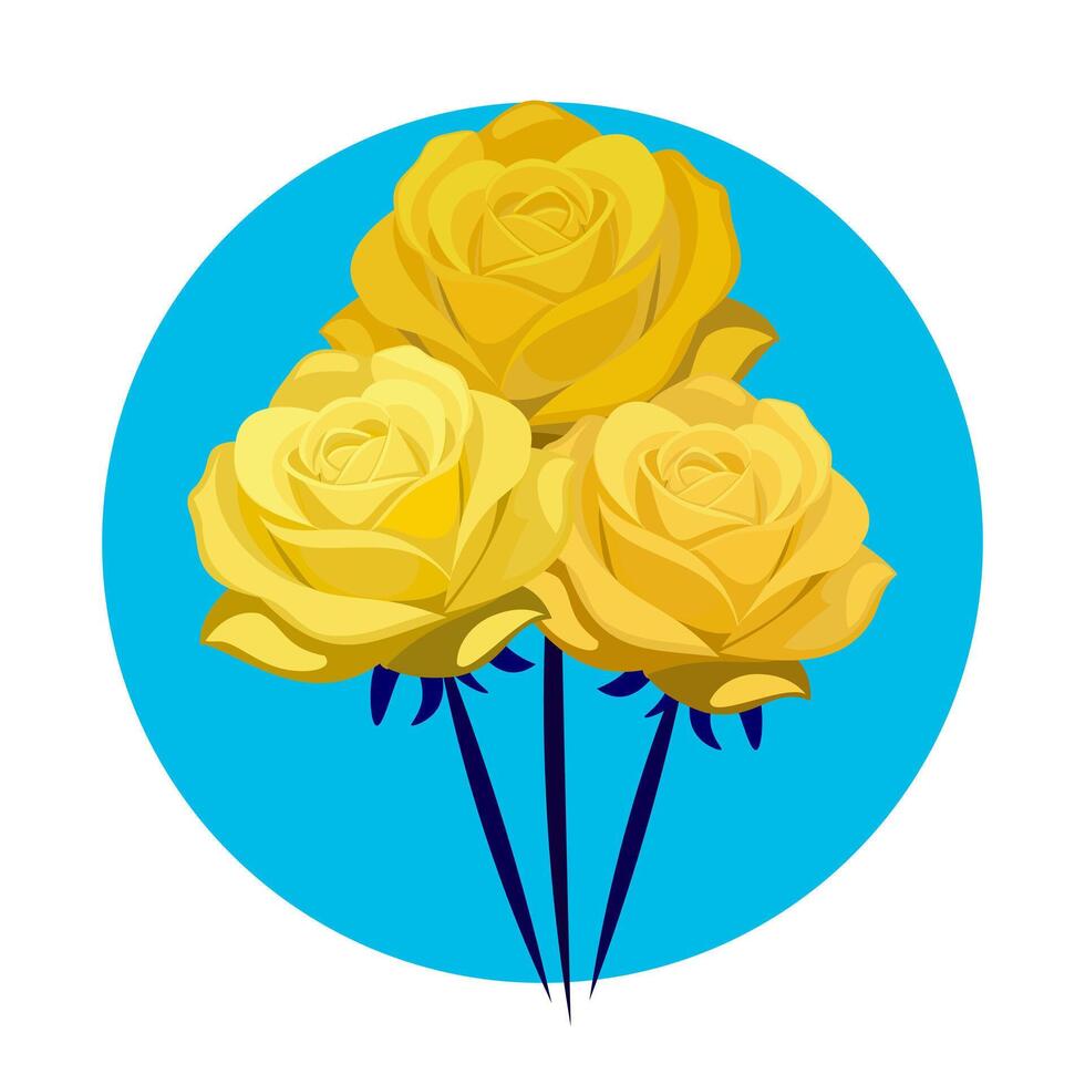 três amarelo rosas em uma azul fundo vetor