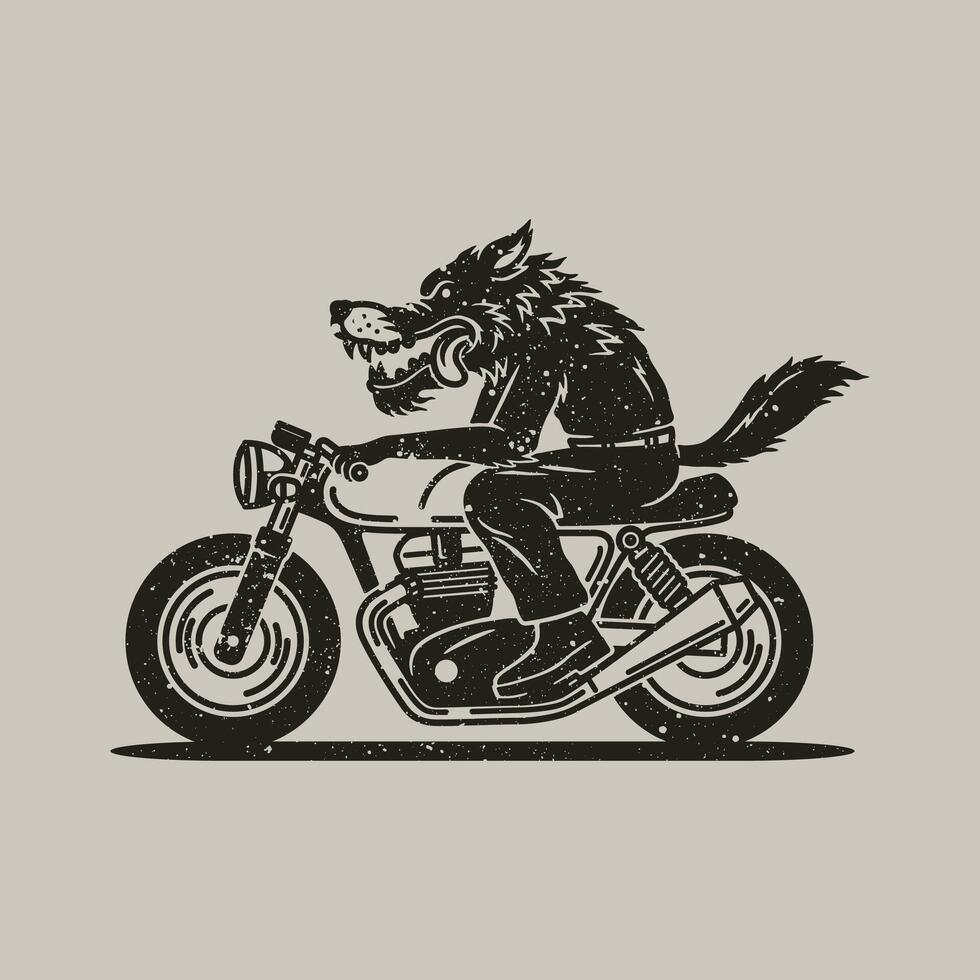 Raposa mascote motocicleta crachá distintivo, rótulo, logotipo, camiseta gráfico dentro vintage mão desenhado vetor ilustração