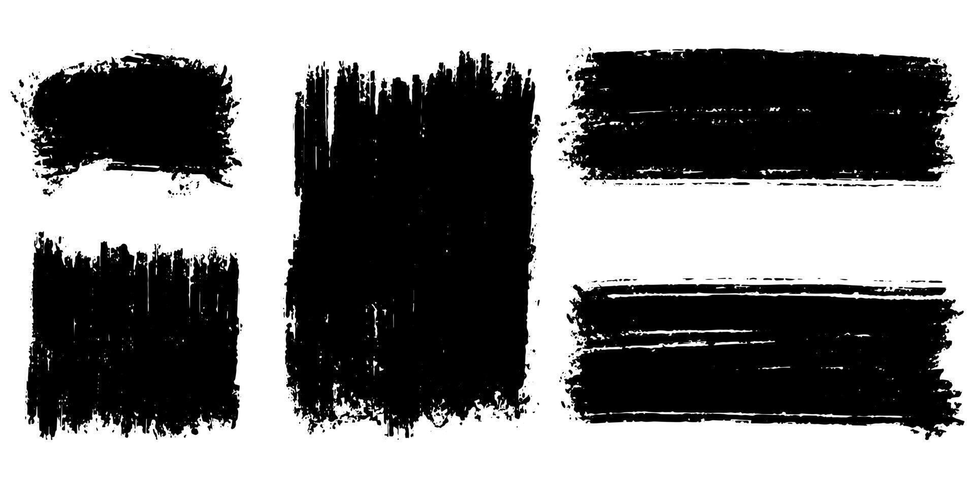 conjunto de pinceladas de tinta, pincéis, linhas, tinta preta, suja. elemento gráfico desenhado à mão isolado no fundo branco. ilustração vetorial. vetor
