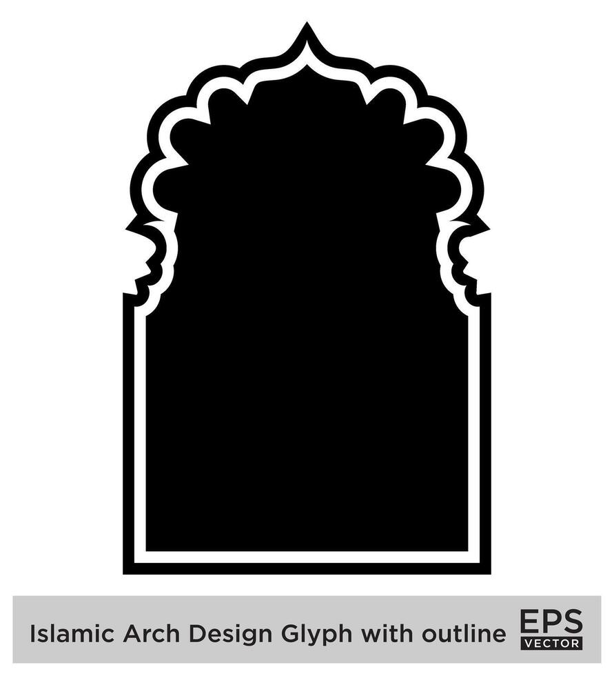 islâmico arco Projeto glifo com esboço Preto preenchidas silhuetas Projeto pictograma símbolo visual ilustração vetor