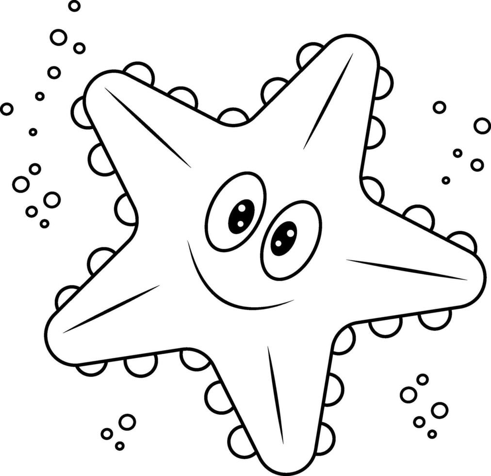 vetor ilustração do uma estrela do Mar. uma simples esboço do uma estrelas do mar com fofa emoções, desenhado à mão, isolado em uma branco fundo. a gráfico elemento do a Preto mar de praia.