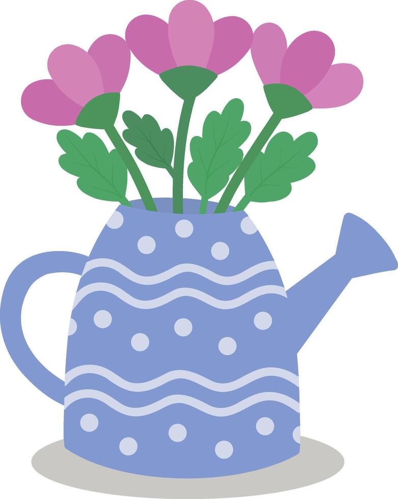 vetor ilustração do uma rega pode dentro a Formato do uma vaso com Primavera flores, tulipas, margaridas, peônias. uma vívido ilustração. fofa sazonal ilustração do uma Primavera flor para jardinagem, clipart