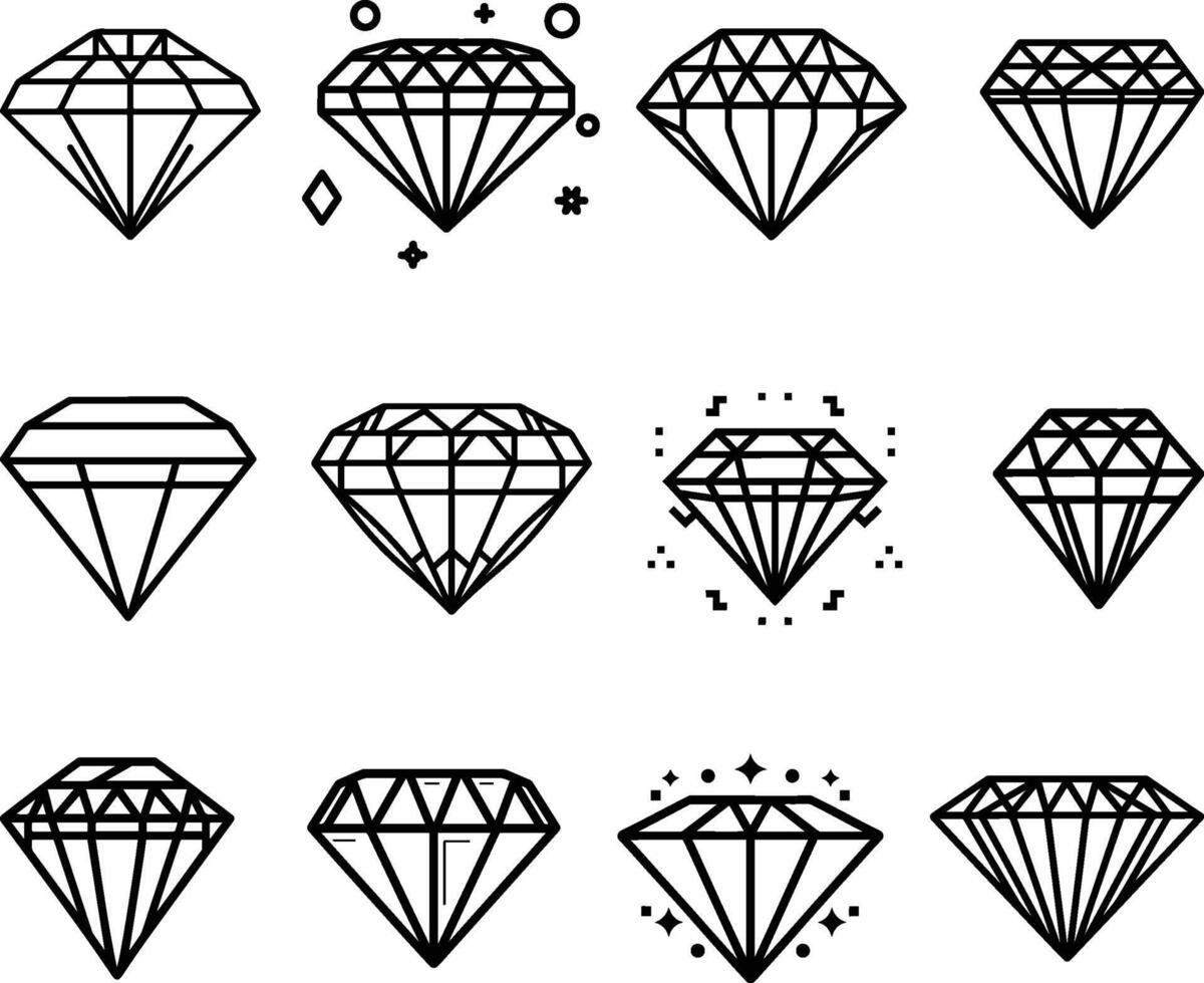 conjunto do diamantes ícones em branco fundo. coleção pedras preciosas. brilhante diamantes vetor