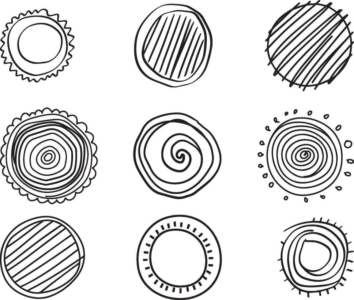 conjunto do fofa mão desenhado círculo formas, vetor em isolado branco fundo