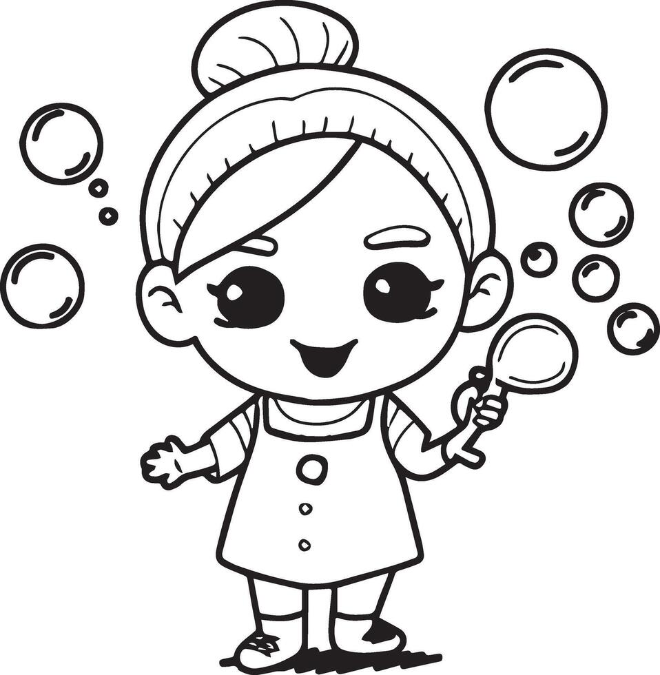 coloração livro para crianças menina com Sabonete bolhas. vetor ilustração