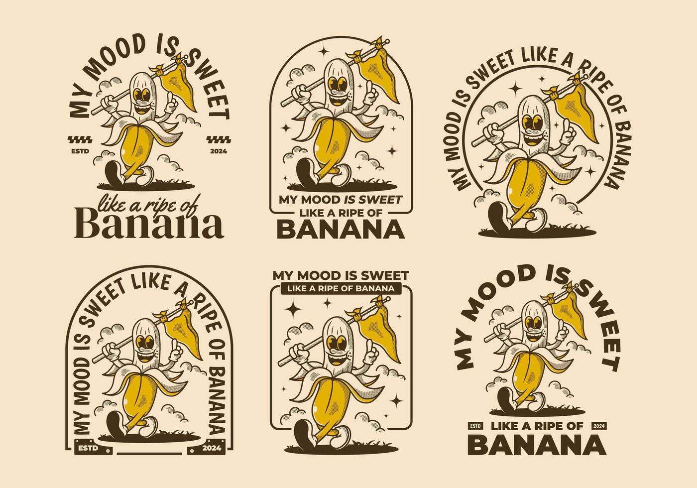 meu humor é doce, gostar uma maduro do banana. personagem do caminhando banana segurando uma triângulo bandeira vetor