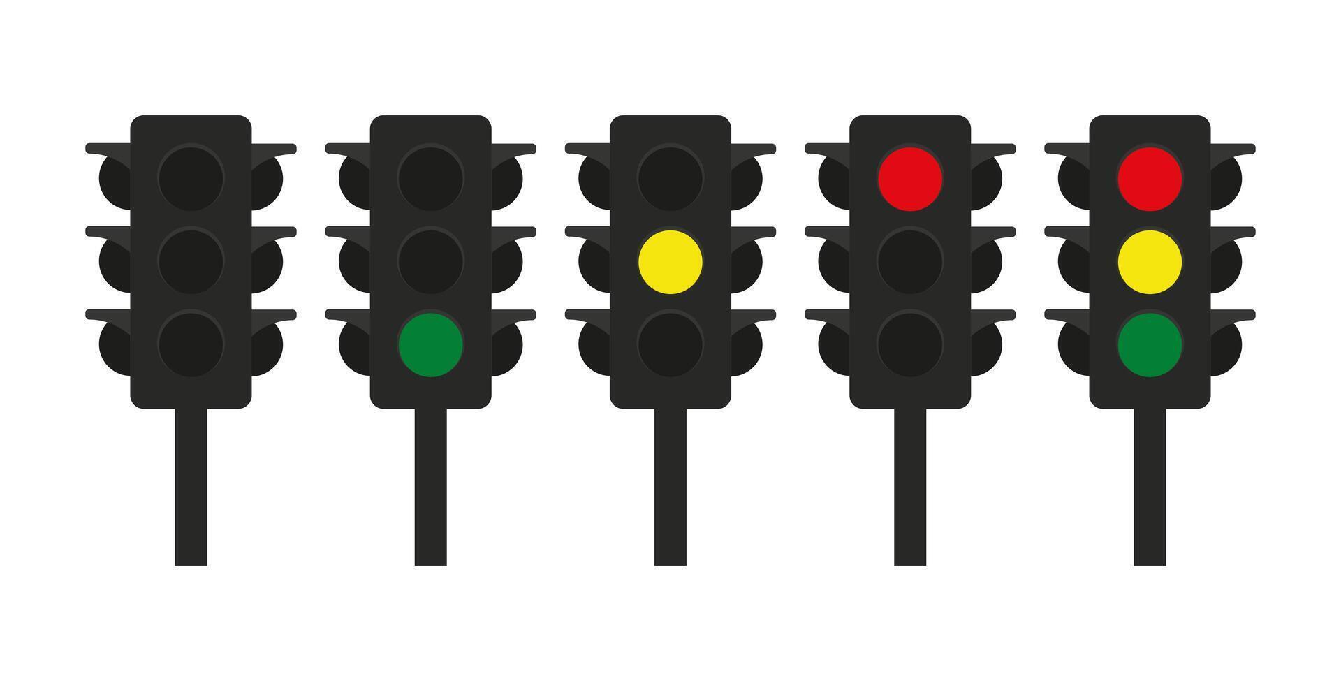tráfego sinal ou tráfego luz controlando a fluxo do veículos com vermelho, amarelo, e verde luzes. tráfego sinal, tráfego luz, sinalização, interseção. vetor