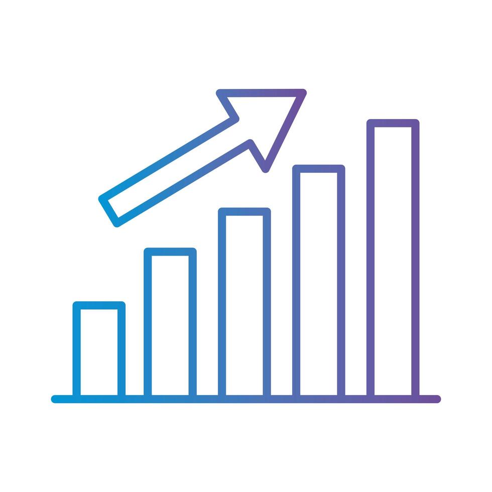 gráfico de barras com design de vetor de ícone de estilo gradiente de seta de aumento