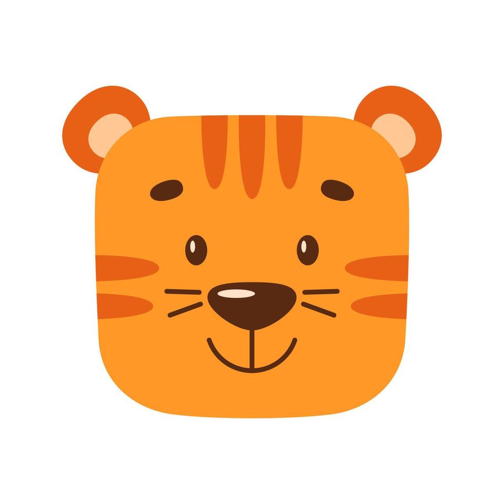 feliz face do uma desenho animado tigre. kawaii ilustração do uma selvagem animal vetor