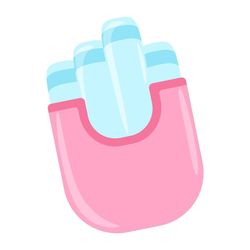 menstrual ginecológico tampão dentro uma caso. mulheres íntimo higiene item. simples vetor plano ilustração.