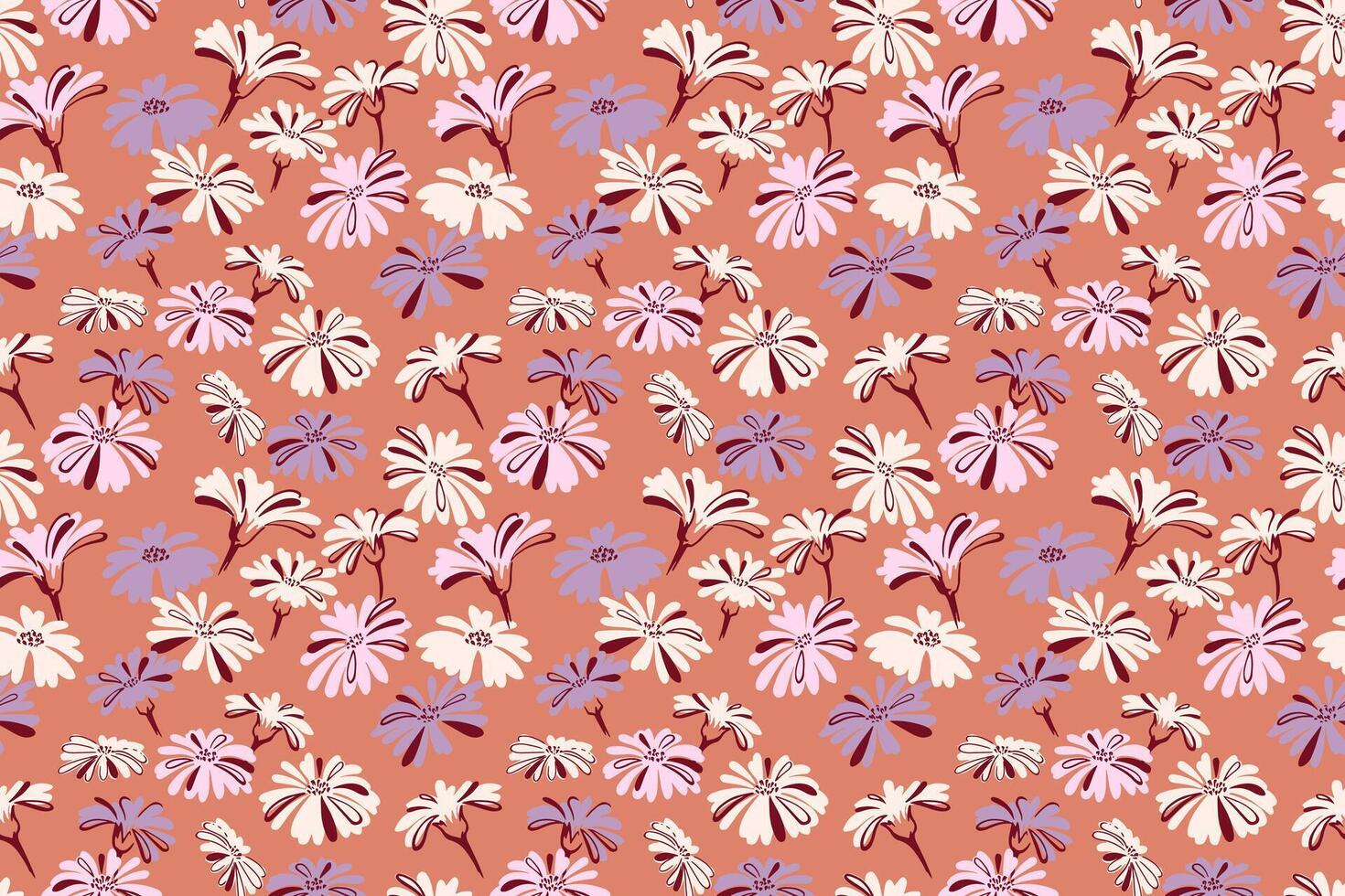 retro pastel desatado padronizar com abstrato, simples floral. vetor mão desenhado esboço. servindo flores Projeto para moda, tecido, papel de parede.