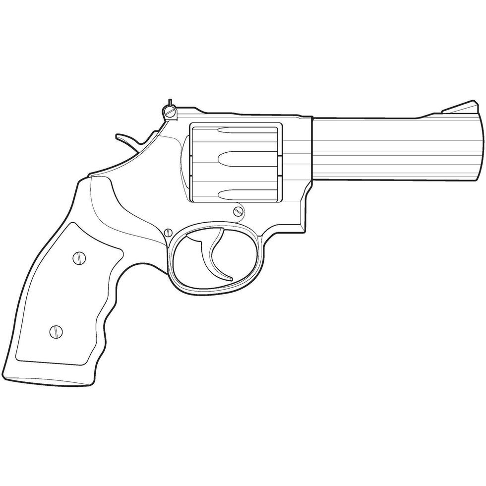 revólver com linha arte estilo, tiroteio pistola, arma ilustração, vetor linha, arma de fogo ilustração, moderno arma de fogo, militares conceito, pistola vetor.