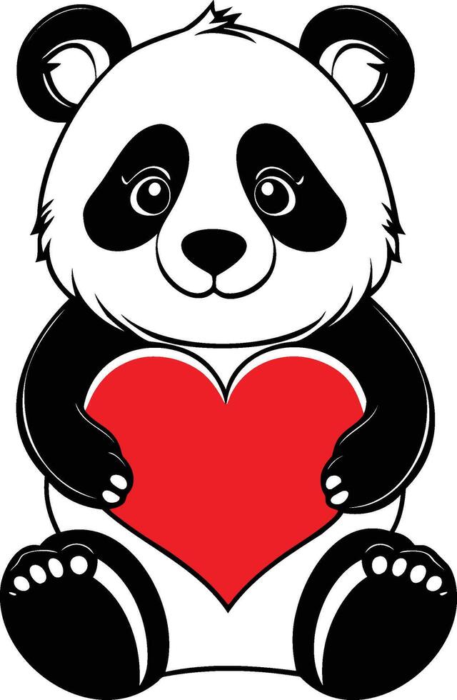 fofa panda segurando uma coração vetor